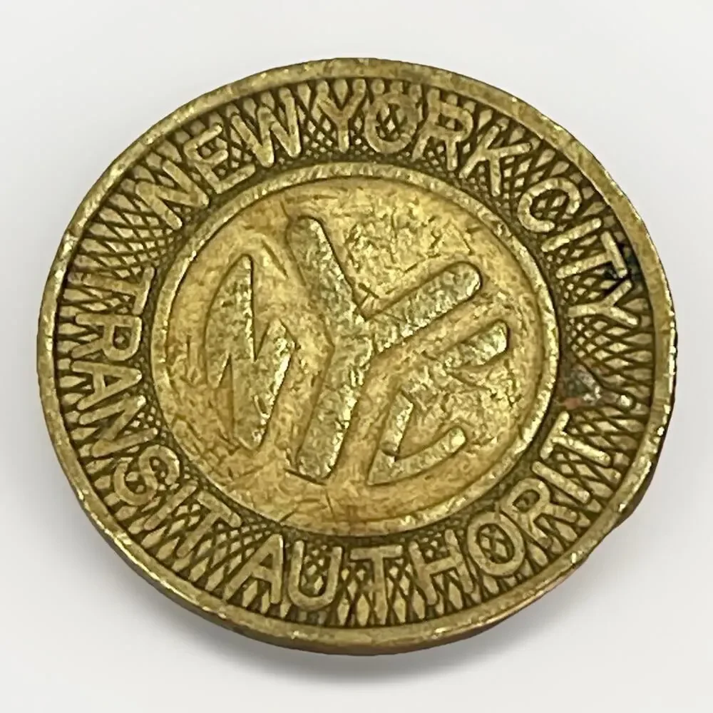 NYC Transit Authority Subway Token Good For One Fare 1970s Brass Vintage